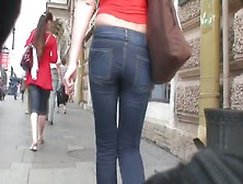 Tight Street Jeans Blonde Gets Followed By A Voyeur