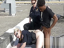 Two Slutty Milfs Are Fucking Hard With A Black Suspect Under The Sun
