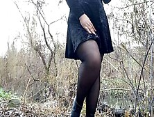 Luxurious Milf In Dress And Black Pantyhose Shamelessly Pissing Outdoors