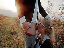 Risky Spontaneous Deep Outdoor Blowjob During Sunset With Oral Creampie