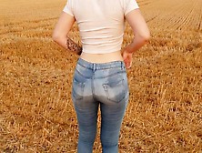 Wetting Her Jeans In The Field