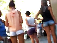 Two Girls With Shorts In Their Butt Cracks