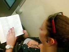 Down Blouse In Chick Reading A Book