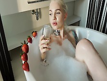 Marina Demidova In A Jacuzzi With Foam And Champagne With Strawberries.  Waiting For You To Join