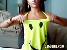 Sexy Brunette Teen With Smile On Yellow T-Shirt Play O