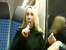 Blonde Slut Traveling In Train And Toying Her Pussy With Dildo Get Caught
