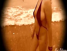 Hot Busty 1920S Vintage Style Beach Girl Takes Off Bikini