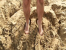 Manlyfoot - Slow Motion Smashing And Stomping On Sand Castle On The Beach With Large Male Feet