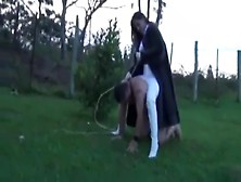 Mistress In Fur Riding A Slave