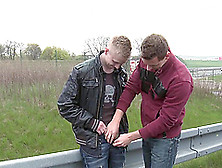 Homos Justin Conway And Greg Fuck In The Cowboy Pose On The Road