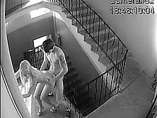 Naked Blonde And Guy Fuck At The Stairs In Cool Voyeur Video