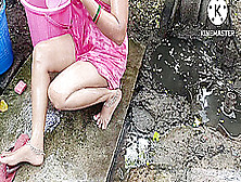 Anita Yadav Bathing Outside With Beautiful Boobs