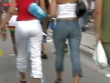 Blonde Hot Chick And Girlfriend Street Candid Perfect Ass