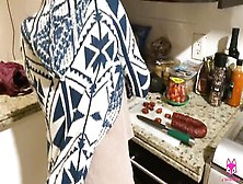 Kitchen Quickie - Brooke Cuts Meat Then Takes Meat - Foxxxlife - Cum On Butt