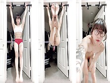 Thai Muscle Chick With Six Pack Abs Has Her Clothes Disappear In The Middle Of Each Exercise