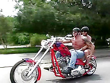 Brunette Rides Motorcycle And Then Cock