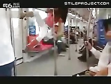 Japanese Stripper Girl Pole Dances On The Subway