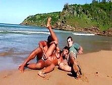 Double Ass Pounder At The Beach! Vacation Anal Dp,  Two Sloppy Cum Facials And A Sandy Butthole