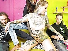 Tattoo Maid Gets Double Penetration And Atm For A Rough Facial Cumshot