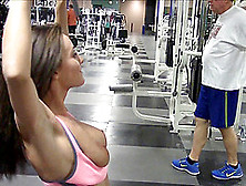 In The Gym Lana Pulls Her Top Down And Exercises Topless