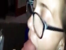 Girl With Glasses Gives Blowjob But Wasnt Ready For Cim