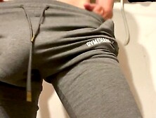 Huge Cock Bulge In Gym Pants.  Masturbation With Anal Play And Cumshot