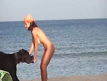 Perfect Slim Girl Playing On The Beach