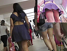 Upskirting Sexy Girl Walking With Girlfriend In Shorts
