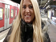 Blond German In Ebony Puffy Jacket And Fur Hood Hook-Up