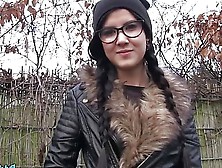 Pigtailed Nerdy Emo Chick In Glasses Has Sex Outdoors In The Woods