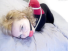 Gorgeous Blonde Is Hogtied,  Ball Gagged In Leather (Hd)