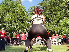 Girl See Thru Leggings In The Park