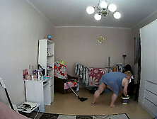Mother-In-Law Cleans The Room Naked
