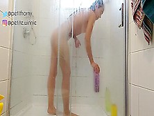 Beautiful Woman Bathing Her Body And Touching - Masturbating With The Water Jet Pushing Her Fingers Part 1