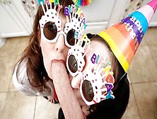 Stepmom And Stepaunt Gives The Most Amazing Birthday Blowjob To Stepson