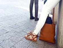 Cute Girl Lovingly Waits For Her Boyfriend In Sandals