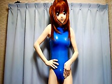 Asian Crossdresser In A Blue Rubber Swimsuit - Part 2 (Kigurumi)