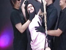 Asian Submissive Suspended And Cuffed By Three Maledom Masters