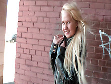 Flashing Teen In Skirt And Leather Jacket
