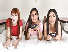 Gamer Chicks Alexa Nova,  Katya Rodriguez & Rose Darling Take Turns Blowing On Step Bro's Rod - Bffs