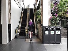 Cougar Into Mini Skirt Massage Cunt On Outdoors Escalator
