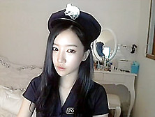 Korean Webcam Girl In Police Cosplay Stripteasing