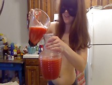 Masked Beauty Wields A Sharp Knife & Drinks A Watermelon! Naked In The Kitchen Episode 32