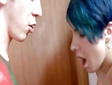 Blue Haired 18 Welcoming A Fat Rod's Cum In Her