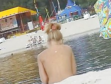Hot Blonde Gets Naked At The Beach For Nudists