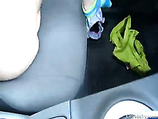This Teen Cutie Play With Her Twat In A Car