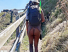 Mountain Hiking Sexy Girls Short Dress Caught In Backpack Exposing Her Big Ass - Candid