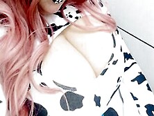 Egirl Cosplay Moo-Chan Blowing A Dick Jizzed On Breasts