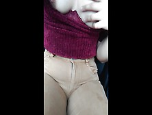 Teen Masturbating Orgasm In The Car Over Clothes