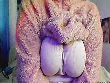 A Fat Woman In A Fluffy Suit Shows Her Body